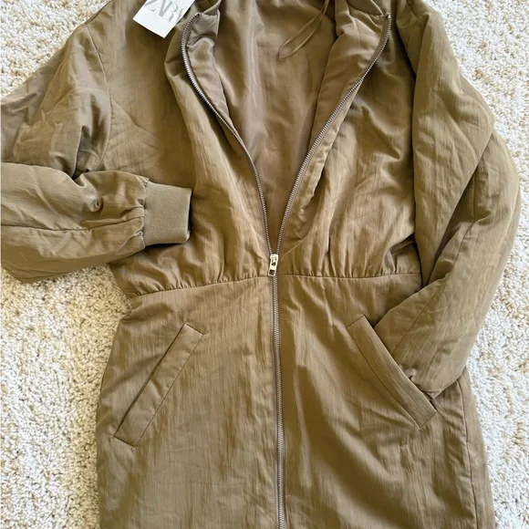 Zara Tan Bomber Jacket dress with Elasticized Waist - Picture 3 of 3